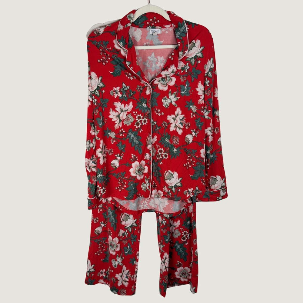 Nordstrom Rack Large Red Floral 2pc Pajama Set Pants Top Cottage Loungewear